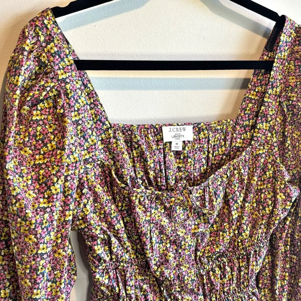 J. Crew Cinched Waist Organic Cotton Top in Liberty Busy Izzy Fabric - size 10